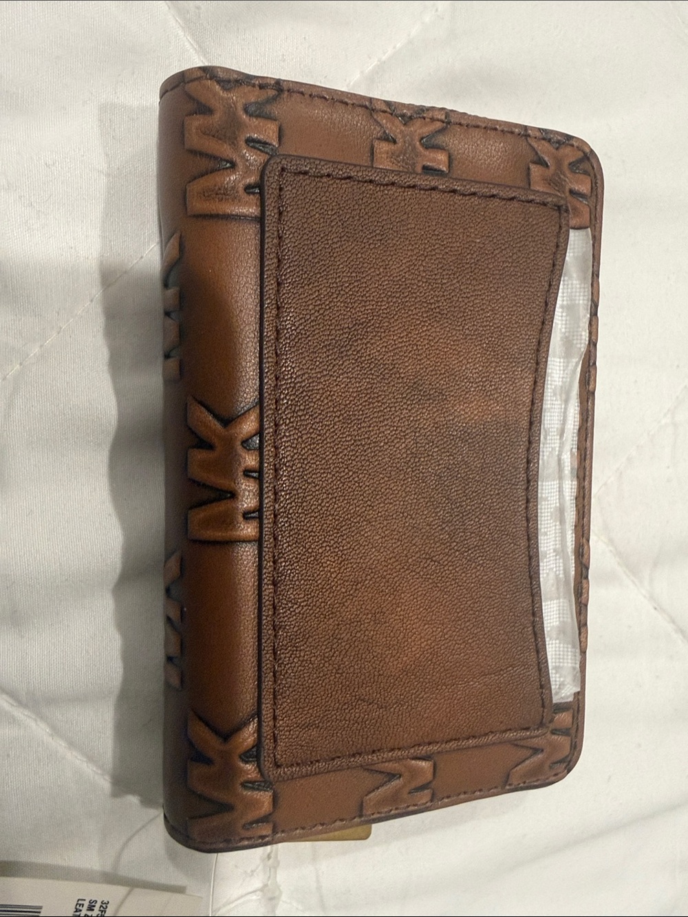 NWT Michael Kors Embossed MK Zip-Around Wallet in Cognac Brown - Picture 2 of 5